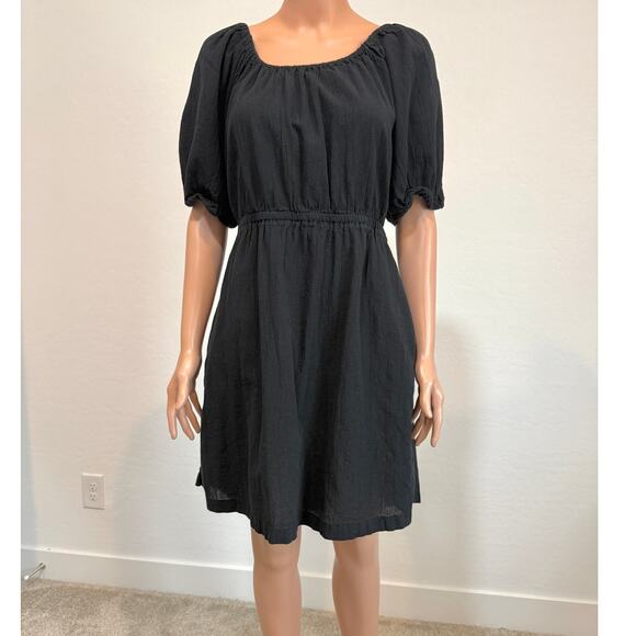 Old Navy large puff sleeve tie back bow cut out mini dress pockets D2 2689 - Picture 8 of 10